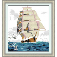 F129JS Вітрильник, 43x47 см. Joy Sunday. Набір для вишивки хрестиком на канві з нанесеним малюнком