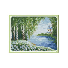 F383JS Білі берези, 48x37 см. Joy Sunday. Набір для вишивки хрестиком на канві з нанесеним малюнком