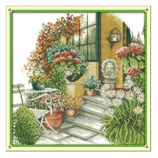 F443JS Тихий дворик, 46x46 см. Joy Sunday. Набір для вишивки хрестиком на канві з нанесеним малюнком