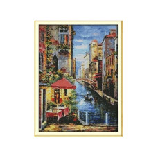 F471JS Венеціанська вуличка, 55x72 см. Joy Sunday. Набір для вишивки хрестиком на канві з нанесеним малюнком