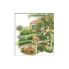 F481JS Зелений будинок, 40x42 см. Joy Sunday. Набір для вишивки хрестиком на канві з нанесеним малюнком