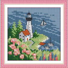 F781-3JS Joy Sunday Набір для вишивки друкованим хрестиком - Маяк у моря 15x15 см, Aida14