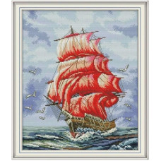 FA009JS Червоні вітрила, 34x41 см. Joy Sunday. Набір для вишивки хрестиком на канві з нанесеним малюнком