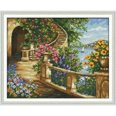 FA023JS Весняний балкон, 43х35 см. Joy Sunday. Набір для вишивання хрестиком на канві з нанесеним малюнком