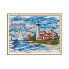 FA030JS Морський маяк, 38x30 см. Joy Sunday. Набір для вишивки хрестиком на канві з нанесеним малюнком