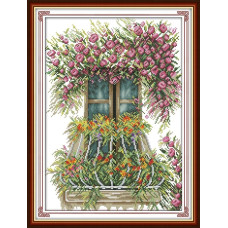 FA037JS Квіткове вікно, 33х44 см. Joy Sunday. Набір для вишивання хрестиком на канві з нанесеним малюнком