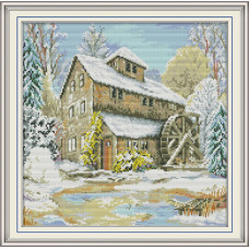 FA040JS Будинок з водяним млином, 36х36 см. Joy Sunday. Набір для вишивання хрестиком на канві з нанесеним малюнком