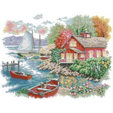 FA140JS Будинок біля озера, 44x33 см. Joy Sunday. Набір для вишивки хрестиком на канві з нанесеним малюнком