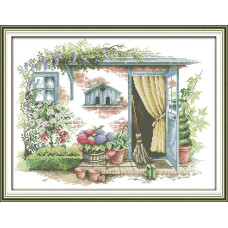 FA141JS Сільський ганок, 51x40 см. Joy Sunday. Набір для вишивки хрестиком на канві з нанесеним малюнком