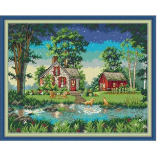 FA303JS Заміський будинок, 44x35 см. Joy Sunday. Набір для вишивки хрестиком на канві з нанесеним малюнком