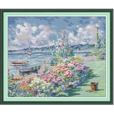 FA422JS Квітковий берег, 52x44 см. Joy Sunday. Набір для вишивки хрестиком на канві з нанесеним малюнком