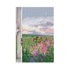 FA430JS Пейзаж з кіньми, 32x44 см. Joy Sunday. Набір для вишивки хрестиком на канві з нанесеним малюнком