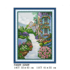FA509JS Joy Sunday Набір для вишивки друкованим хрестиком - Вуличка в квітах 32х43 см, Aida 14 (схема на канві)
