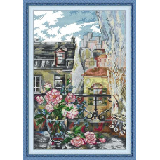 FA648JS Joy Sunday Набір для вишивки друкованим хрестиком - Паризький ранок 29х41 см, Aida 14 ct (схема на канві)