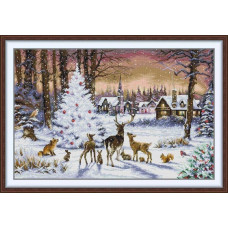 FA650JS Joy Sunday Набір для вишивки друкованим хрестиком - Різдвяна ялинка в сніжну ніч 61x42 см, Aida 14 ct (схема на канві)