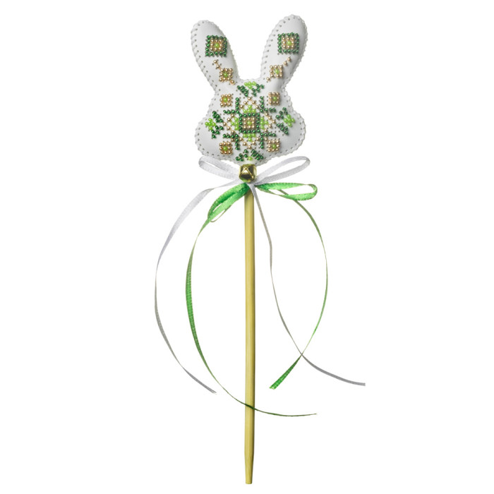 FLBB-184 Wonderland Crafts Набір для вишивки бісером на штучній шкірі - Топпер Зайчик зелений, 6,5x24,5 см