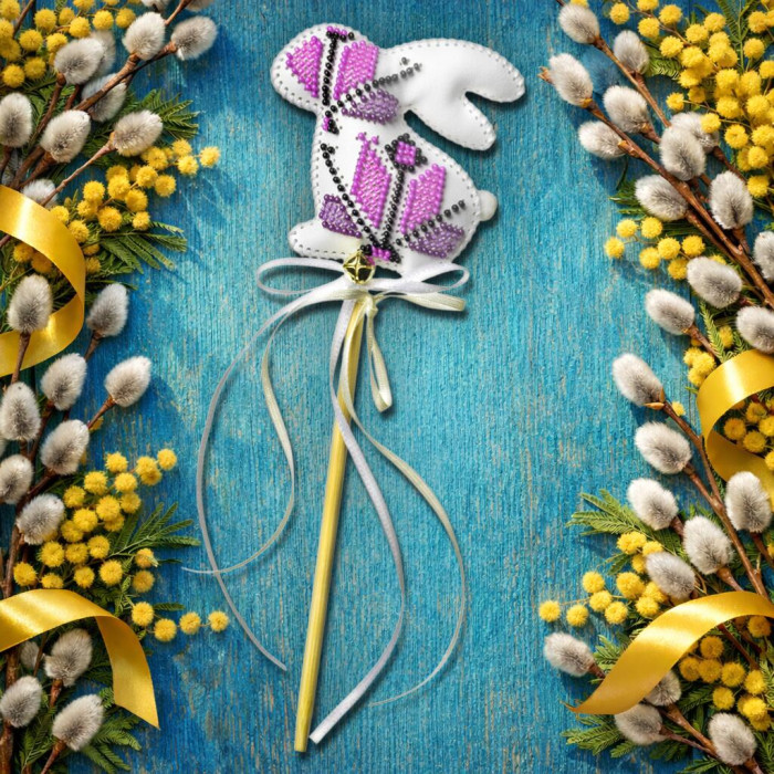 FLBB-186 Wonderland Crafts Набір для вишивки бісером на штучній шкірі - Топпер Зайчик фіолетовий, 8x24,5 см