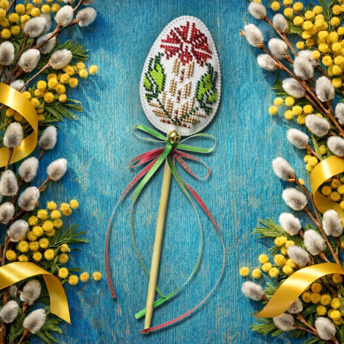 FLBB-189 Wonderland Crafts Набір для вишивки бісером на штучній шкірі - Топпер Писанка червона, 6,5x22 см