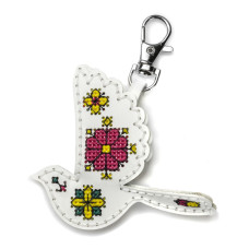 FLHL-112 Wonderland Crafts Набір для вишивки нитками на штучній шкірі - Шарм для сумки – Пташка. Квітучий ранок, 8x7,5x2,5 см