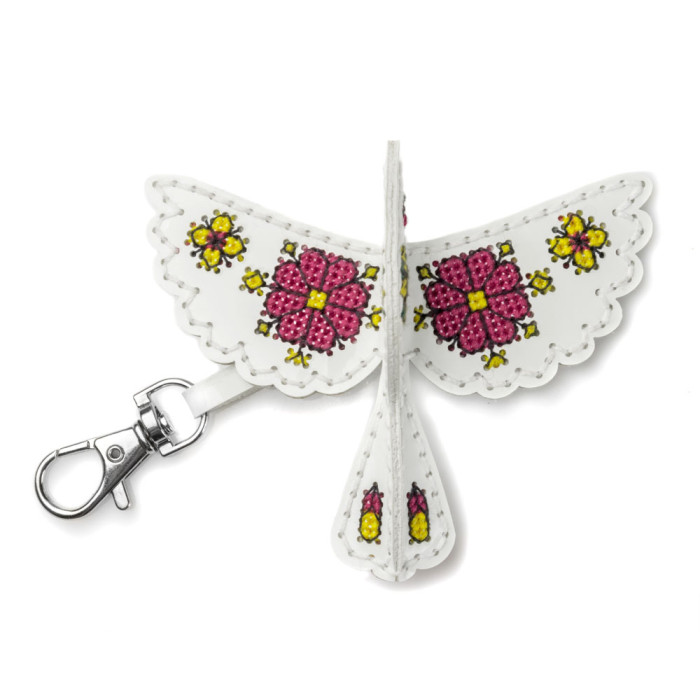 FLHL-112 Wonderland Crafts Набір для вишивки нитками на штучній шкірі - Шарм для сумки – Пташка. Квітучий ранок, 8x7,5x2,5 см