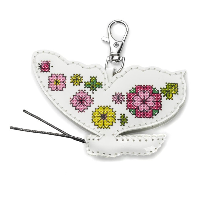 FLHL-114 Wonderland Crafts Набір для вишивки нитками на штучній шкірі - Шарм для сумки – Метелик. Квіткова мрія, 9,5x9x1,5 см