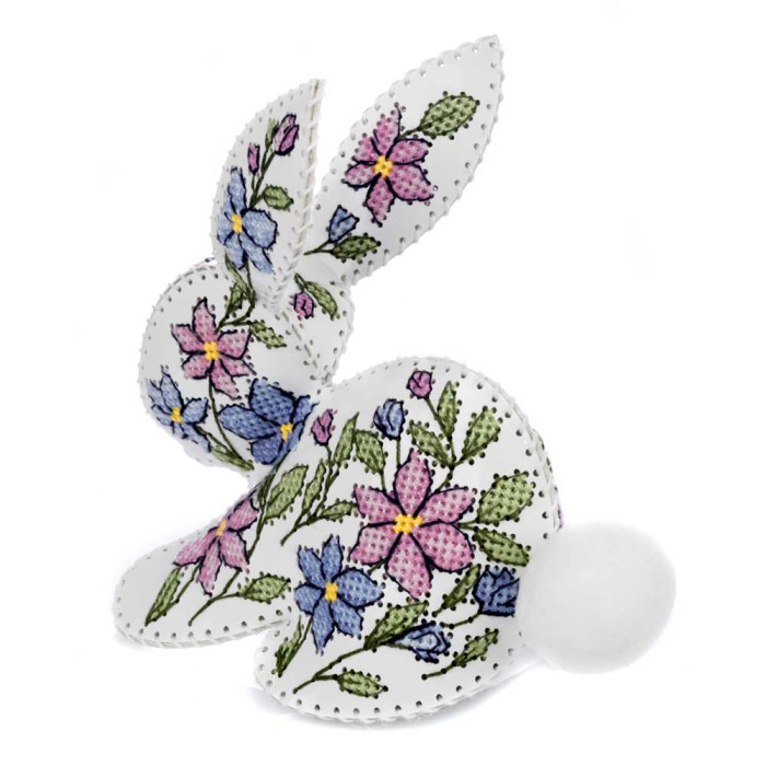 FLHL-120 Wonderland Crafts Набір для вишивки друкованим хрестиком на штучній шкірі - Кролик з квітковим візерунком, 12,5x12,5x6,5 см