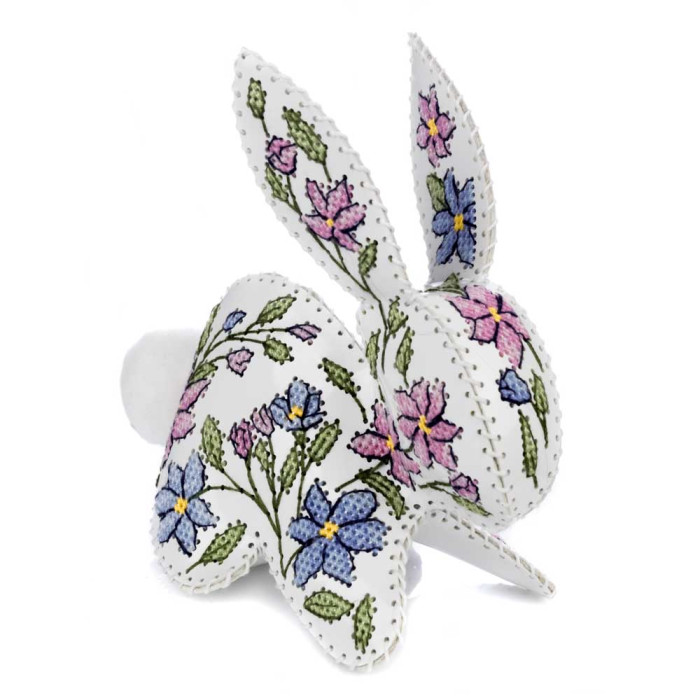 FLHL-120 Wonderland Crafts Набір для вишивки друкованим хрестиком на штучній шкірі - Кролик з квітковим візерунком, 12,5x12,5x6,5 см