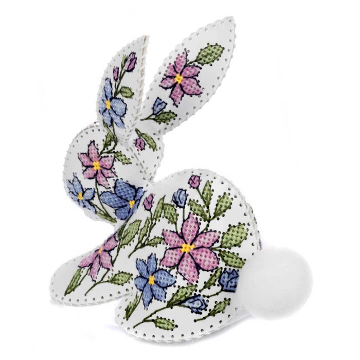 FLHL-120 Wonderland Crafts Набір для вишивки друкованим хрестиком на штучній шкірі - Кролик з квітковим візерунком, 12,5x12,5x6,5 см