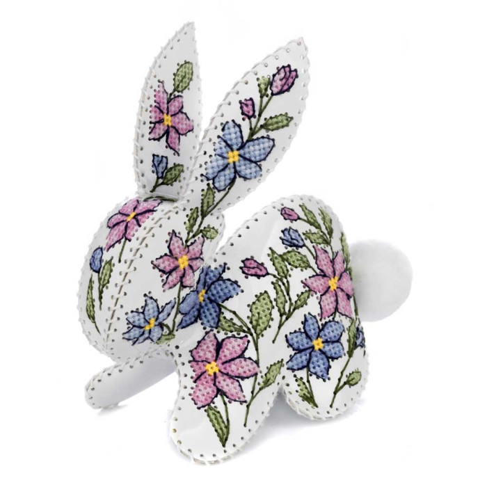 FLHL-120 Wonderland Crafts Набір для вишивки друкованим хрестиком на штучній шкірі - Кролик з квітковим візерунком, 12,5x12,5x6,5 см