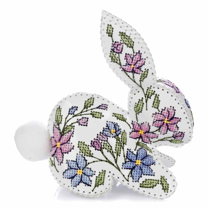 FLHL-120 Wonderland Crafts Набір для вишивки друкованим хрестиком на штучній шкірі - Кролик з квітковим візерунком, 12,5x12,5x6,5 см