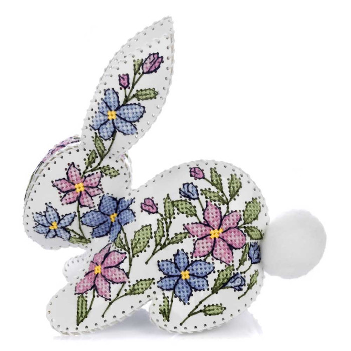 FLHL-120 Wonderland Crafts Набір для вишивки друкованим хрестиком на штучній шкірі - Кролик з квітковим візерунком, 12,5x12,5x6,5 см