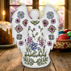 FLHL-122 Wonderland Crafts Набір для вишивки друкованим хрестиком на штучній шкірі - Ангел з квітковим візерунком, 11,5x13x6,5 см