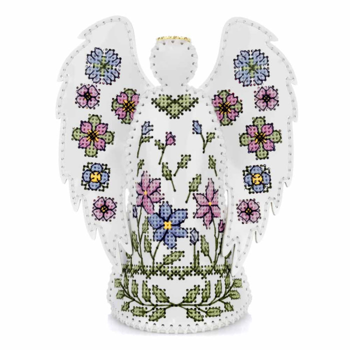 FLHL-122 Wonderland Crafts Набір для вишивки друкованим хрестиком на штучній шкірі - Ангел з квітковим візерунком, 11,5x13x6,5 см