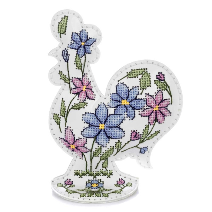 FLHL-123 Wonderland Crafts Набір для вишивки друкованим хрестиком на штучній шкірі - Півник з квітковим візерунком, 9,5x13x6 см