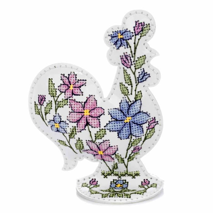 FLHL-123 Wonderland Crafts Набір для вишивки друкованим хрестиком на штучній шкірі - Півник з квітковим візерунком, 9,5x13x6 см