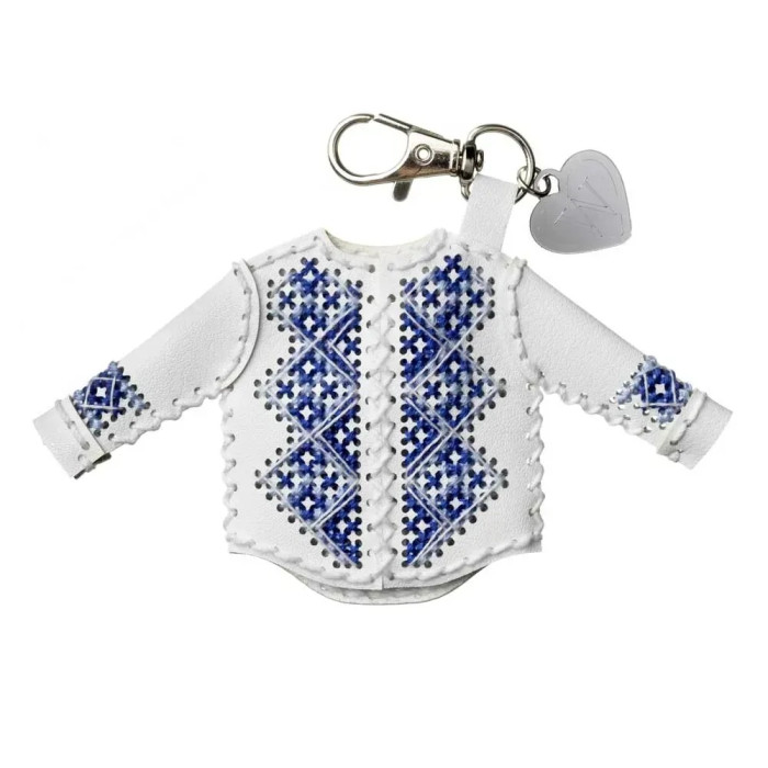 FLHL-130 Wonderland Crafts Набір для вишивки нитками на штучній шкірі - Шарм для сумки – Вишиванка. Блакитна гармонія, 6x10,5 см