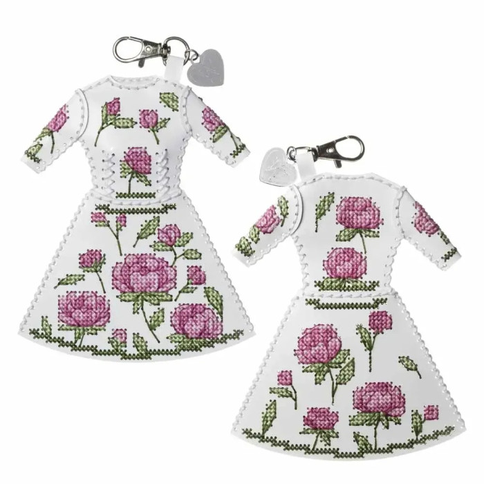 FLHL-137 Wonderland Crafts Набір для вишивки хрестиком на штучній шкірі - Шарм для сумки Сукня. Півонієва ніжність, 10x12 см