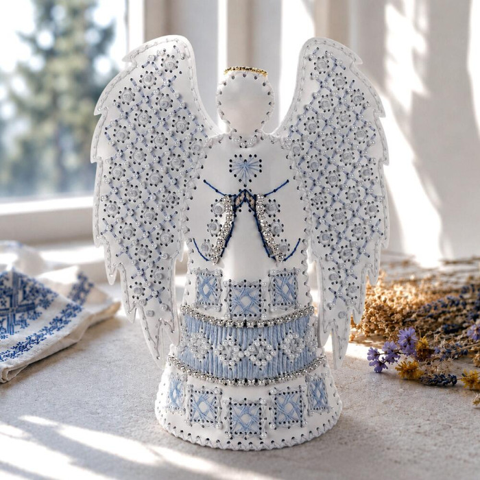 FLHL-173 Wonderland Crafts Набір для вишивки нитками + бісером на штучній шкірі - Ангел небесного сяйва, 11,5x13,5x6,5 см