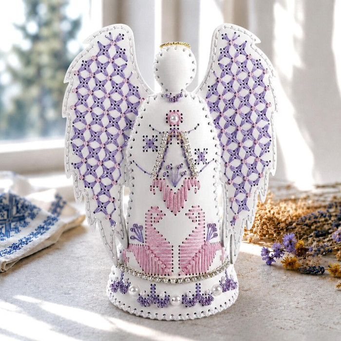 FLHL-174 Wonderland Crafts Набір для вишивки нитками + бісером на штучній шкірі - Ангел квітучої надії, 11,5x13x6,5 см