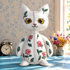 FLHL-205 Wonderland Crafts Набір для вишивки нитками на штучній шкірі - Киця – Трояндова ніжність, 7,5x7x12,5