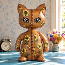 FLHL-207 Wonderland Crafts Набір для вишивки нитками на штучній шкірі - Киця – Сонячні квіти, 7,5x7x12,5