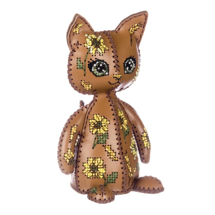 FLHL-207 Wonderland Crafts Набір для вишивки нитками на штучній шкірі - Киця – Сонячні квіти, 7,5x7x12,5
