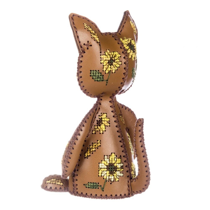 FLHL-207 Wonderland Crafts Набір для вишивки нитками на штучній шкірі - Киця – Сонячні квіти, 7,5x7x12,5