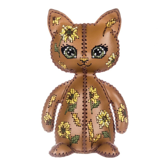FLHL-207 Wonderland Crafts Набір для вишивки нитками на штучній шкірі - Киця – Сонячні квіти, 7,5x7x12,5