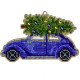 FLK-383 Ялинкова іграшка Ялинка на синій машині. Волшебная страна. Набір для вишивки бісером на дерев'яній основі