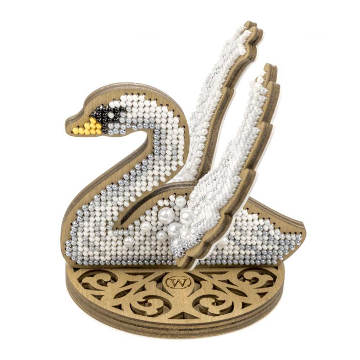 FLK-605 Wonderland Crafts Набір для вишивки бісером по дереву - Білий лебідь, 9x7,5 см