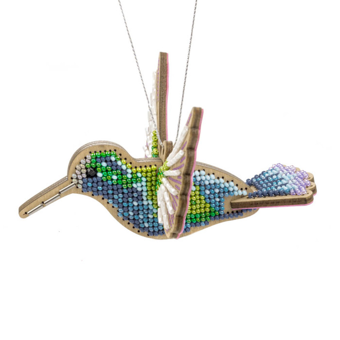 FLK-607 Wonderland Crafts Набір для вишивки бісером по дереву - Яскравий колібрі, 13x9 см