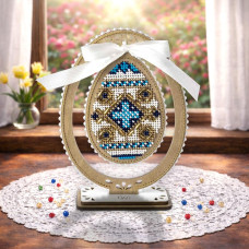 FLK-612 Wonderland Crafts Набір для вишивки бісером по дереву - Писанка. Блакитна геометрія, 10,5x15 см