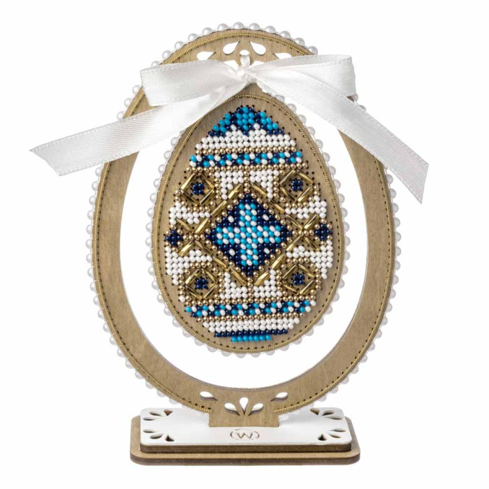 FLK-612 Wonderland Crafts Набір для вишивки бісером по дереву - Писанка. Блакитна геометрія, 10,5x15 см