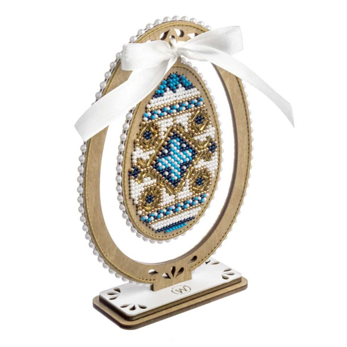 FLK-612 Wonderland Crafts Набір для вишивки бісером по дереву - Писанка. Блакитна геометрія, 10,5x15 см